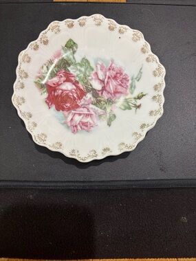 Vintage Bavarian Plate with Roses,  Scalloped Edges and Gold Trim 6 inches